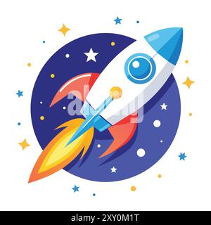 The Flying Rocket Space Logo Stock Vector