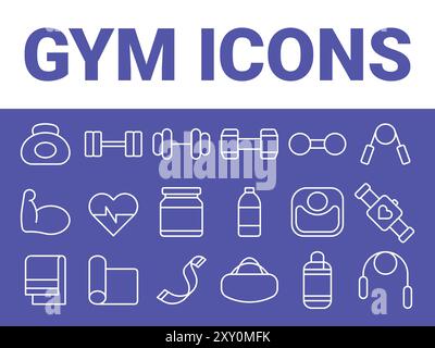 GYM icons vector. gym fitness icons set. gym sport icons. gym weights equipments Stock Vector