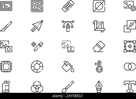 Photo editing tools icons collection is a vector illustration with editable stroke. Stock Vector