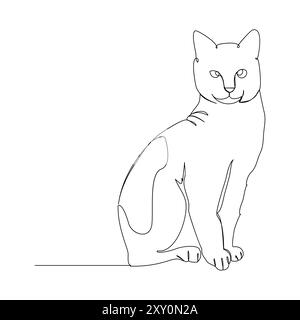 cats vector with continuous single one line art drawing. New minimalist design minimalism animal pet of cat illustration. Stock Vector