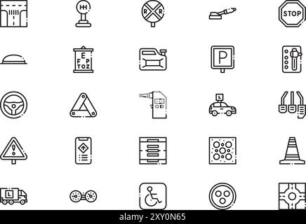 Driving school icons collection is a vector illustration with editable stroke. Stock Vector