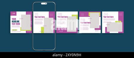 social media carousel post, corporate business marketing ads pack Stock Vector