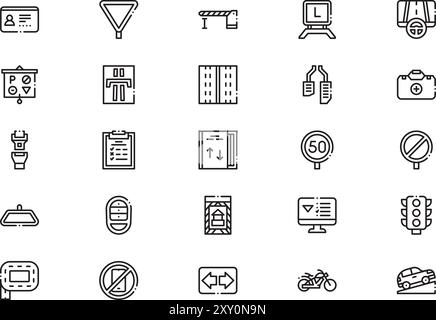 Driving school icons collection is a vector illustration with editable stroke. Stock Vector