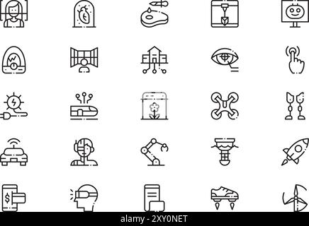 Futuristic technology icons collection is a vector illustration with editable stroke. Stock Vector