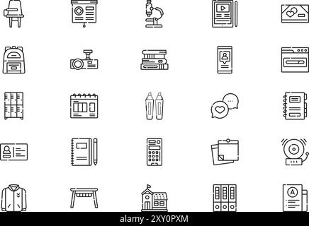 High school icon pack collection is a vector illustration with editable stroke. Stock Vector