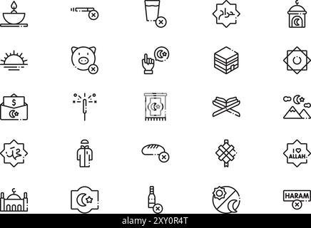 Ramadan icons collection is a vector illustration with editable stroke. Stock Vector