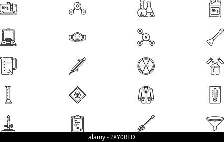 Chemistry laboratory icons collection is a vector illustration with editable stroke. Stock Vector