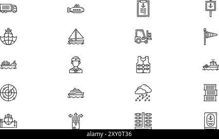 Harbour icons collection is a vector illustration with editable stroke. Stock Vector