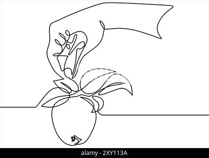 continuous line drawing of hand giving apple Stock Vector