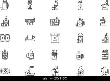 Beverages icon collection is a vector illustration with editable stroke. Stock Vector
