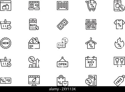 Black friday icons collection is a vector illustration with editable stroke. Stock Vector