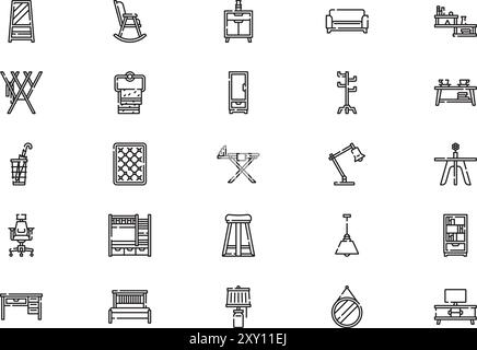 Furniture icon collection is a vector illustration with editable stroke. Stock Vector