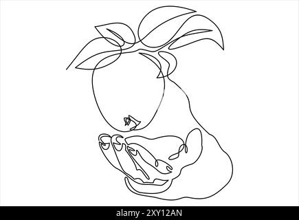 continuous line drawing of hand giving apple Stock Vector