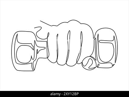 Hand with dumbbell line icon .continuous one line Stock Vector