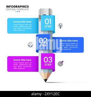 Infographic template with icons and 3 options or steps. Pencil. Can be used for workflow layout, diagram, banner, webdesign. Vector illustration Stock Vector