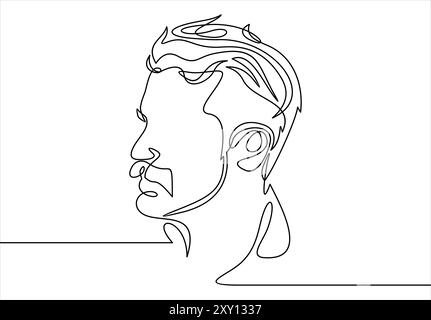 Continuous one line drawing of man portrait. Hairstyle. Fashionable men's style. Stock Vector