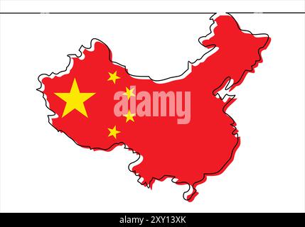 map of china line- continuous line drawing Stock Vector