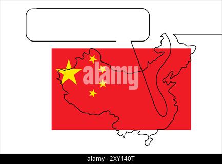 map of china line- continuous line drawing Stock Vector