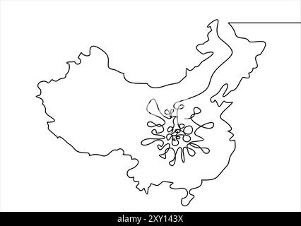 map of china line- continuous line drawing Stock Vector