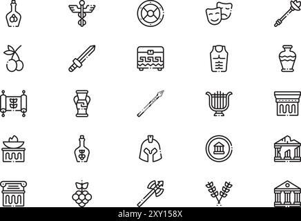Ancient greece icons collection is a vector illustration with editable stroke. Stock Vector
