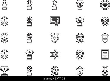 Reward and badges icons collection is a vector illustration with editable stroke. Stock Vector