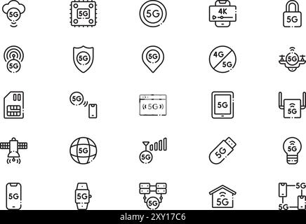 G icons collection is a vector illustration with editable stroke. Stock Vector