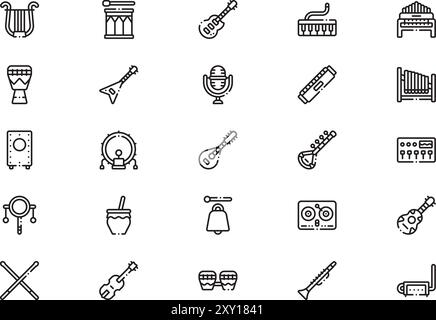 Music instruments icons collection is a vector illustration with editable stroke. Stock Vector