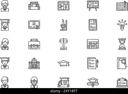 Academy icons collection is a vector illustration with editable stroke. Stock Vector