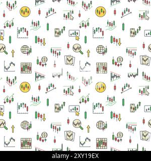 Candlestick Charts vector Bitcoin Trading concept colored seamless pattern Stock Vector