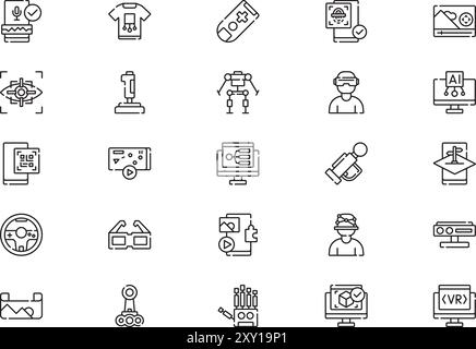 Virtual reality icons collection is a vector illustration with editable stroke. Stock Vector