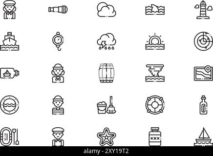 Sailor icons collection is a vector illustration with editable stroke. Stock Vector