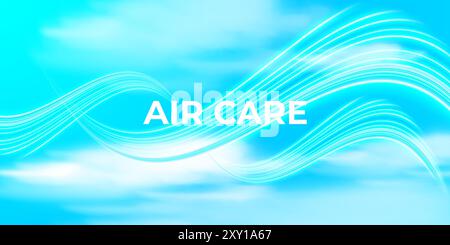 Clean fresh air. Air care. Blue waves in the sky. Fresh aroma waves. Vector illustration. Stock Vector