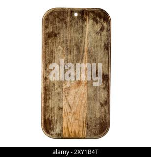 rectangular used natural wooden cooking board isolated on a white background. Stock Photo