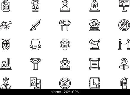 Museum icons collection is a vector illustration with editable stroke. Stock Vector