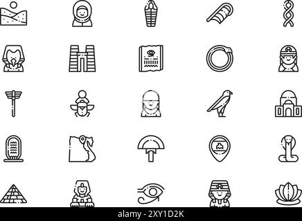 Egypt icons collection is a vector illustration with editable stroke. Stock Vector