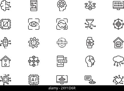 Artificial intelligence icons collection is a vector illustration with editable stroke. Stock Vector