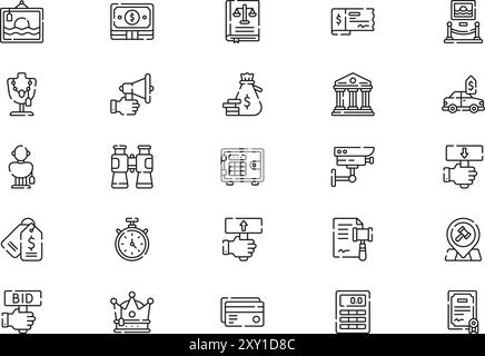 Auction icons collection is a vector illustration with editable stroke. Stock Vector