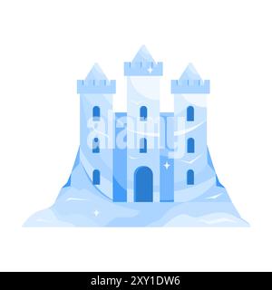 Ice sculpture of medieval castle with towers, palace of fairytale kingdom vector illustration Stock Vector