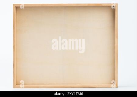 Empty wooden box above top view isolated on white studio background Stock Photo