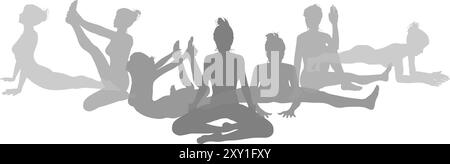Yoga Pilates Poses Women Silhouettes Concept Stock Vector