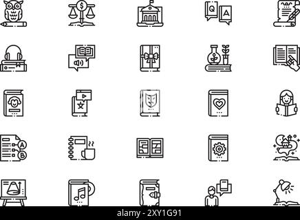 Literacy icons collection is a vector illustration with editable stroke. Stock Vector