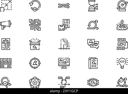 Scrum development icons collection is a vector illustration with editable stroke. Stock Vector