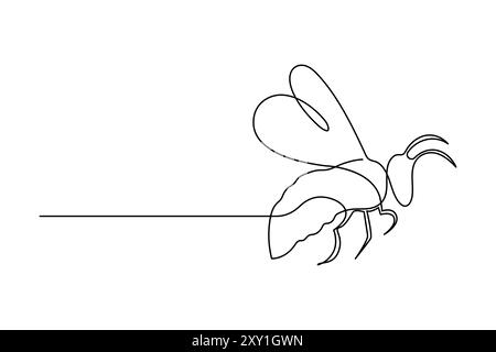 Bee one line art and continuous single line isolated outline vector icon Stock Vector
