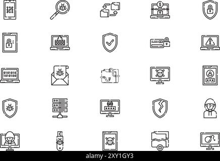 Hacker icons collection is a vector illustration with editable stroke. Stock Vector
