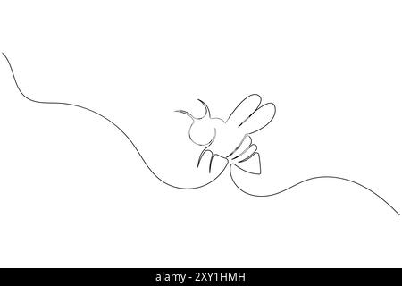 Bee one line art and continuous single line isolated outline vector icon Stock Vector