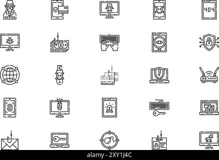Hacker icons collection is a vector illustration with editable stroke. Stock Vector