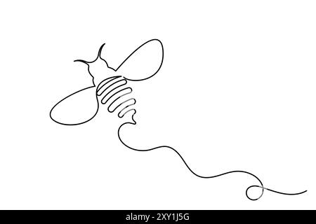 Bee one line art and continuous single line isolated outline vector icon Stock Vector