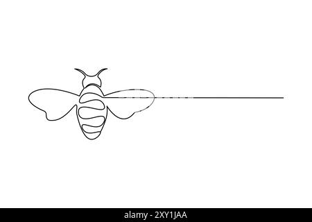 Bee one line art and continuous single line isolated outline vector icon Stock Vector