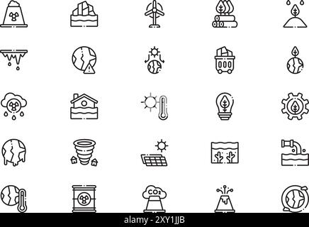 Climate change lineal of icons collection is a vector illustration with ...