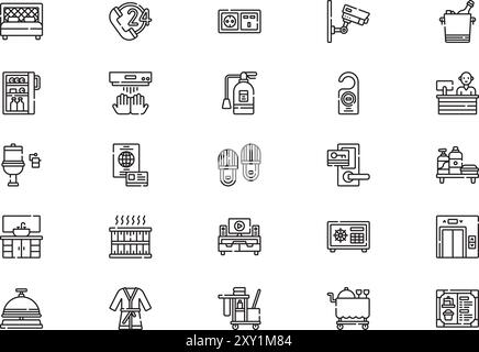 Hotel icons collection is a vector illustration with editable stroke. Stock Vector